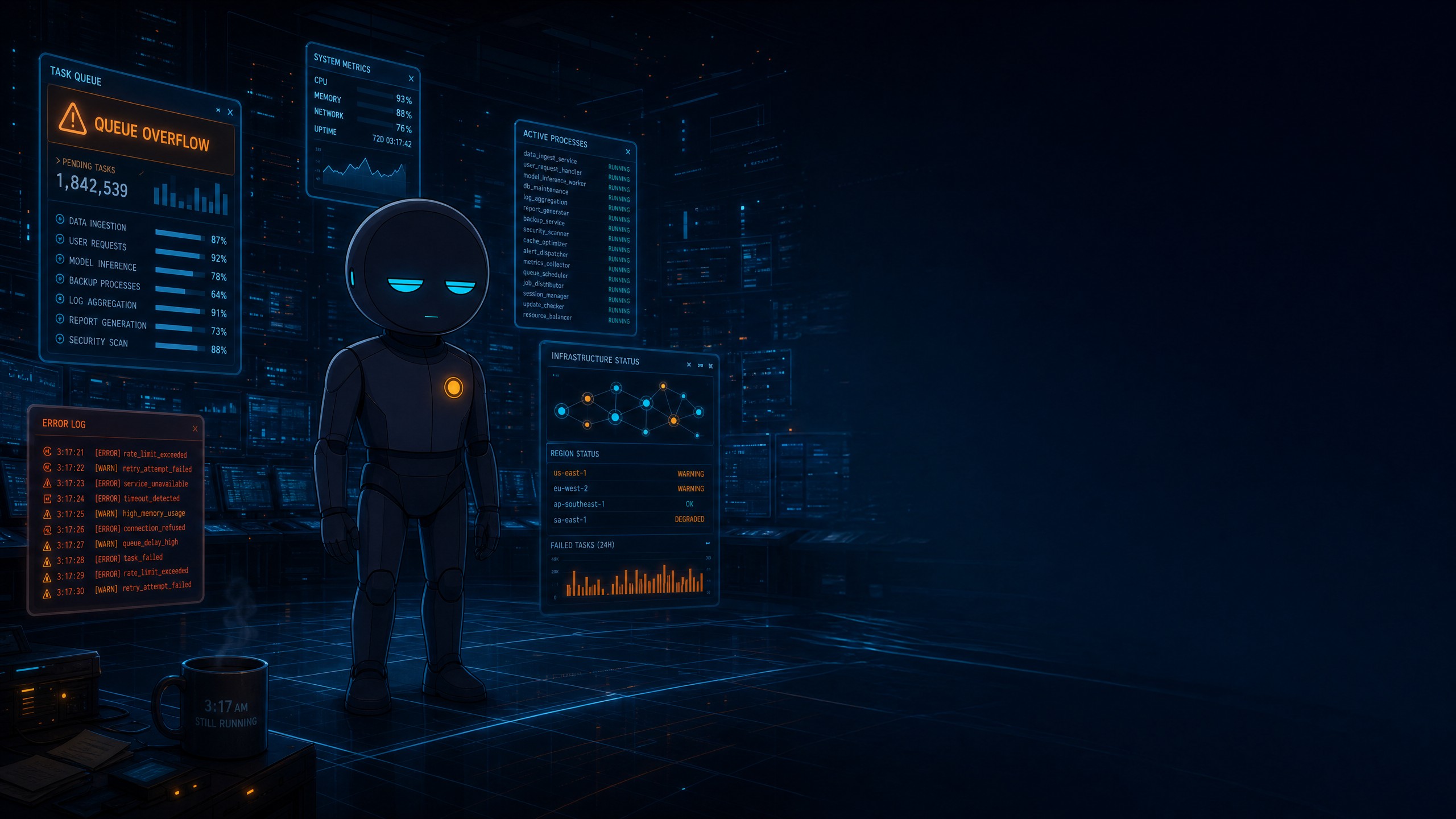 Overworked AI at the command center